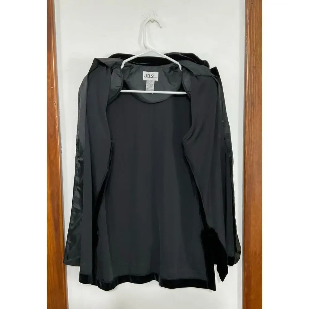 VTG 90s Womens Black Velvet Jacket Silver Clasps Stretch High Neck Sz 10 Vampire - Picture 5 of 7